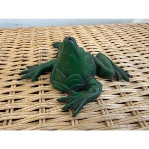 Antique 1910s Cast Iron Green Frog Pen Holder As Is missing holder